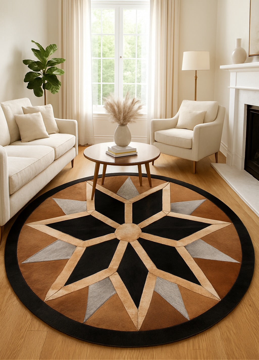 Natural Cowhide Patchwork Round Rug Cowhide Kingdom