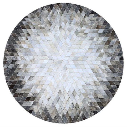 Grey White Luxury Tricolour Cowhide Patchwork Rug – Handcrafted Leather Carpet for Modern Homes | Tricolour Patchwork Cowhide Rug – Handcrafted Leather Area Rug for Sofa & Lounge
