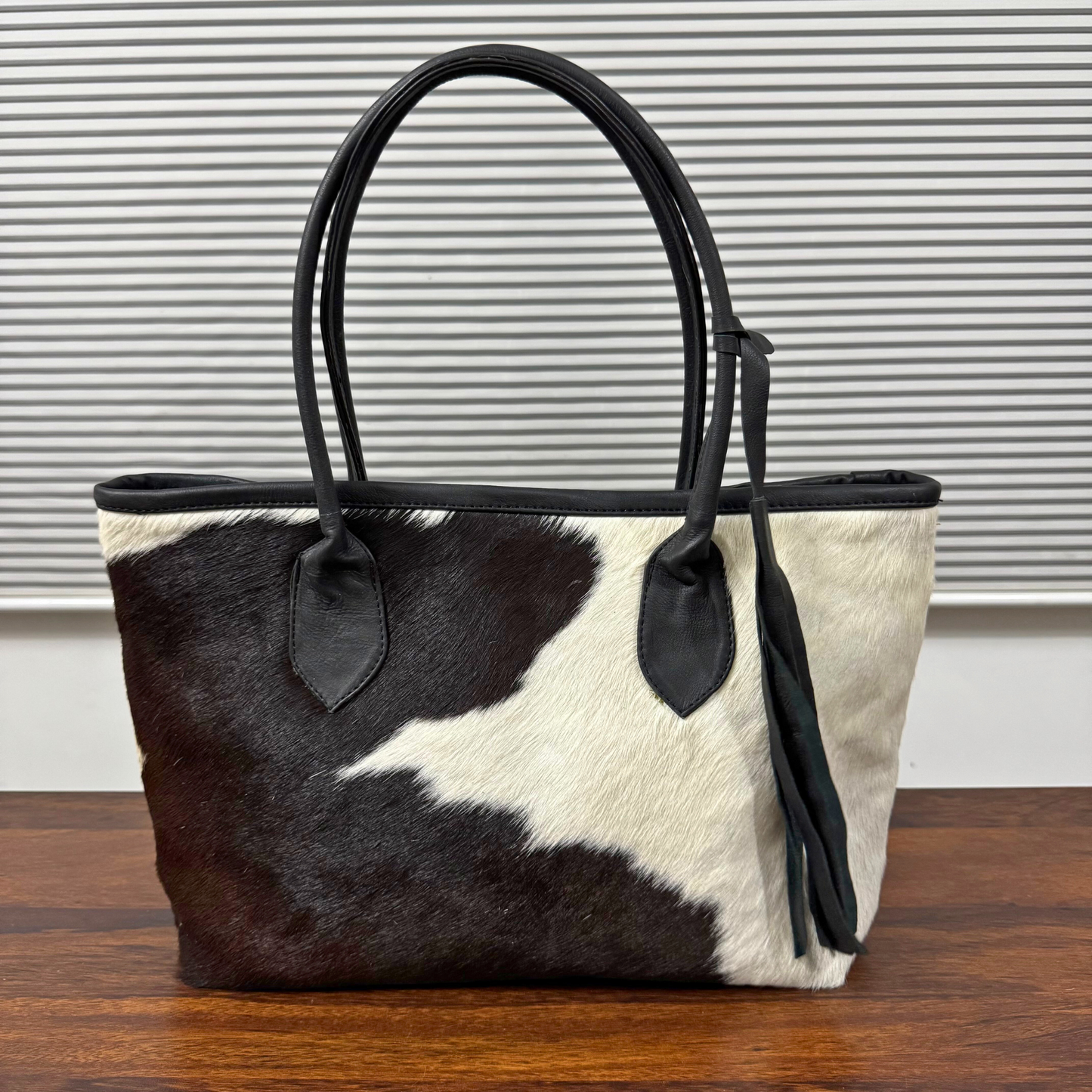 Black & White Cowhide Tote Bag Cowhide Kingdom