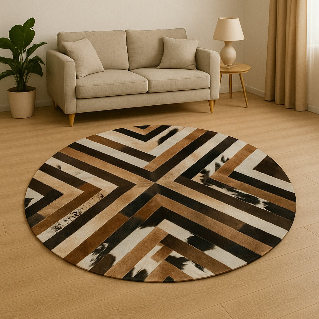 Cowhide Patchwork Round Rug Cowhide Kingdom