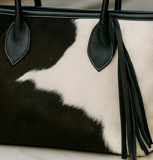 Black & White Cowhide Tote Bag Cowhide Kingdom