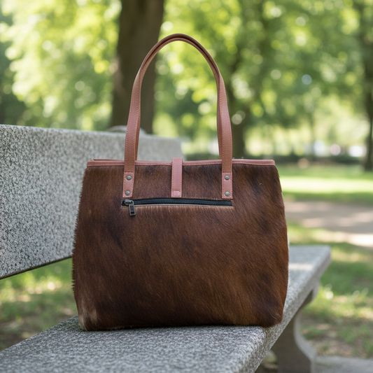 Handmade Natural Cowhide Tote Bag Purse – Exact as picture + Free Shipping