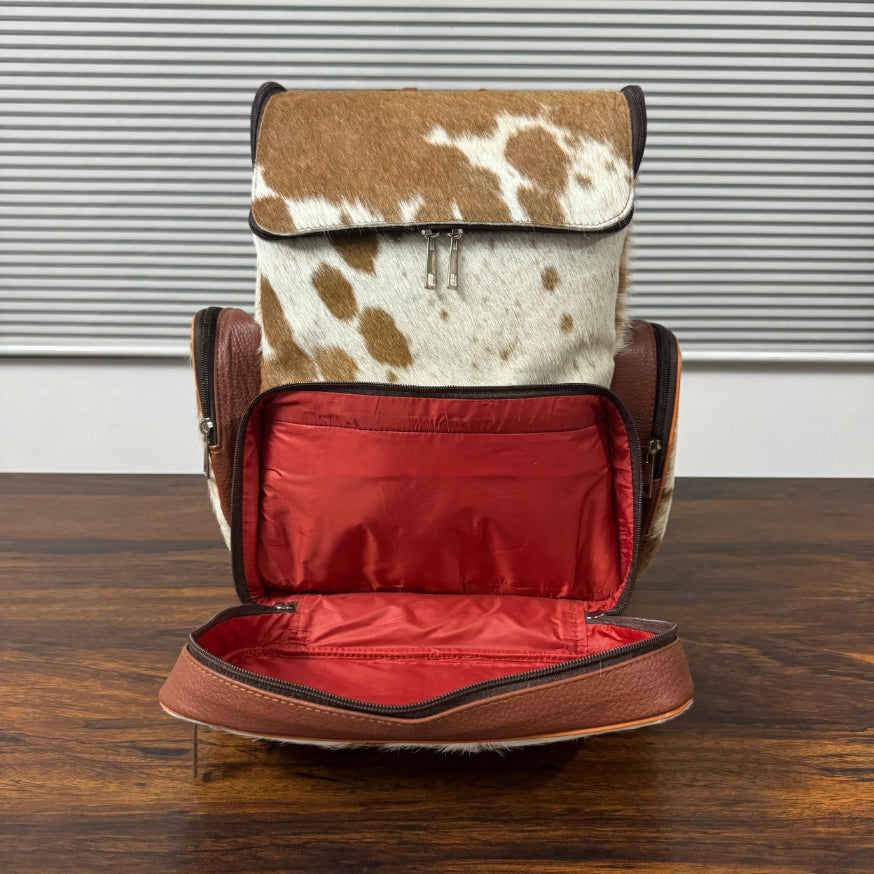 Cowhide backpack front zipper pocket for quick-access essentials