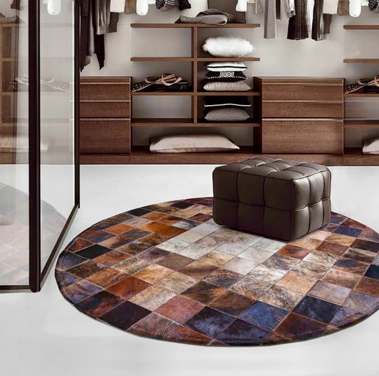 Handmade Hair on Cowhide Patchwork Rug – 100% Genuine Cowhide Leather Area Rug, Natural Hair-On-Hide Cow Skin Carpet for Living Room Bedroom Office – Modern Farmhouse Rustic Western Boho Décor