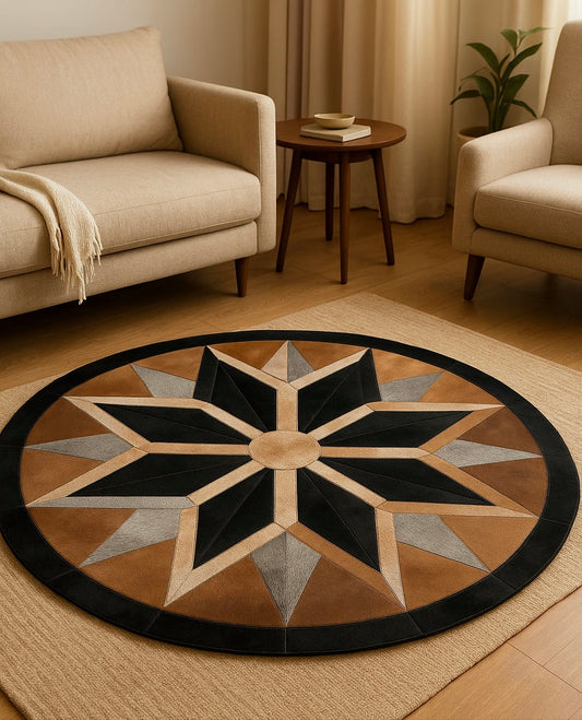 Natural Cowhide Patchwork Round Rug Cowhide Kingdom