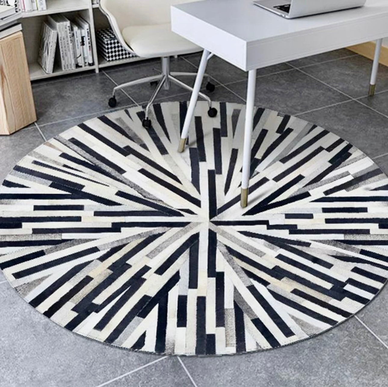 Black White Cowhide Patchwork Rug