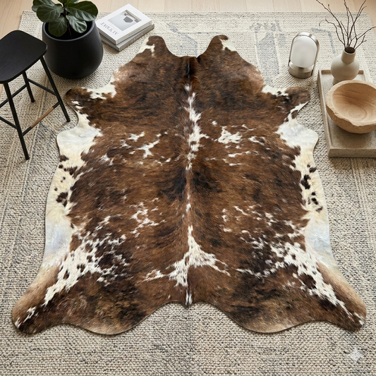 Natural Tricolor Cowhide Rug – Living Room Area Rug | see your rug before free Shipping