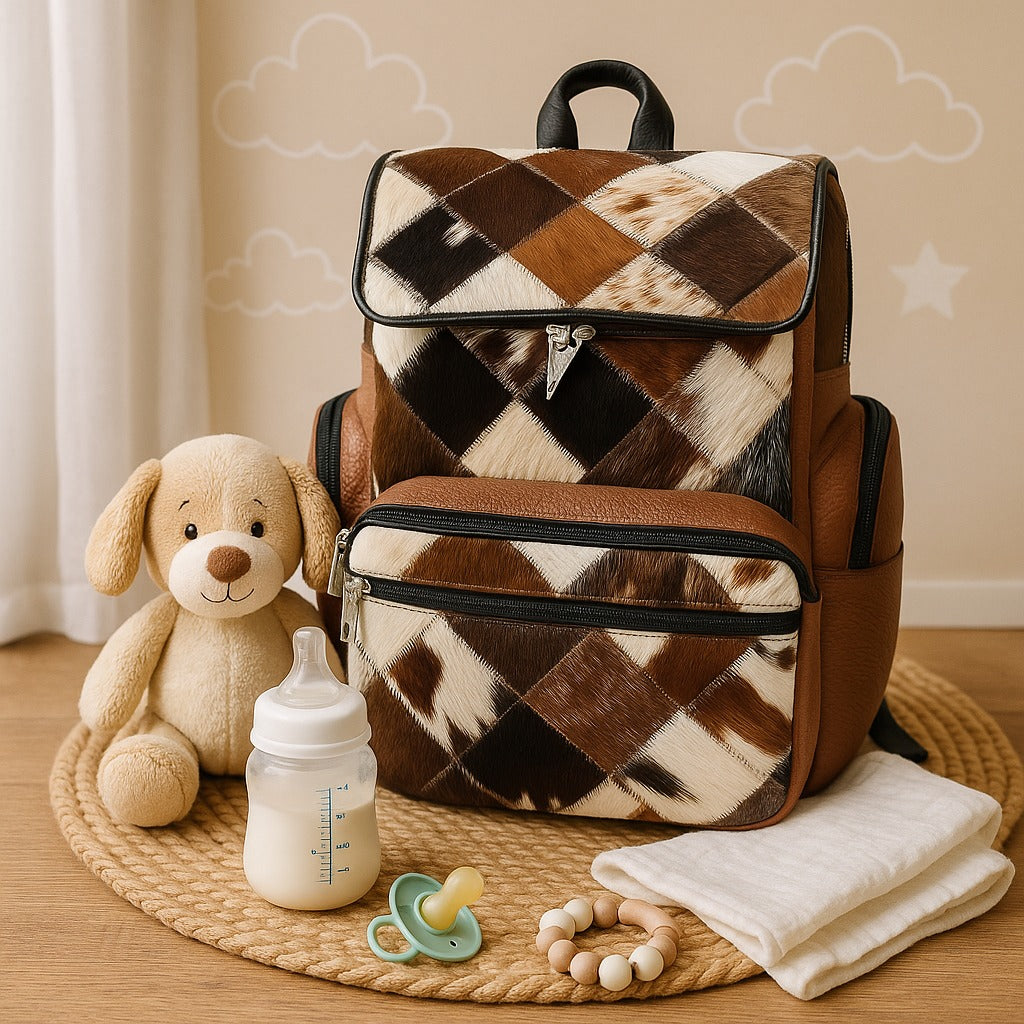 Cowhide Diaper Backpack Bag Western Bag Cowhide Kingdom