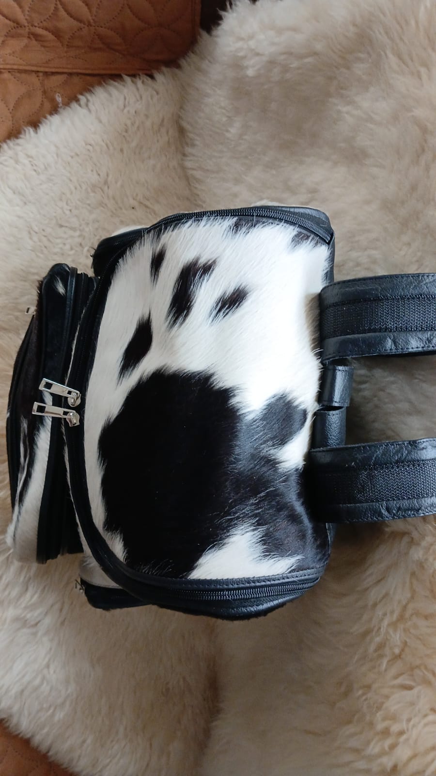 Black & White Hair-On Cowhide Backpack | Genuine Cowhide Leather Backpack | Handmade Western Bag | Unique Cow Print Backpack for Women