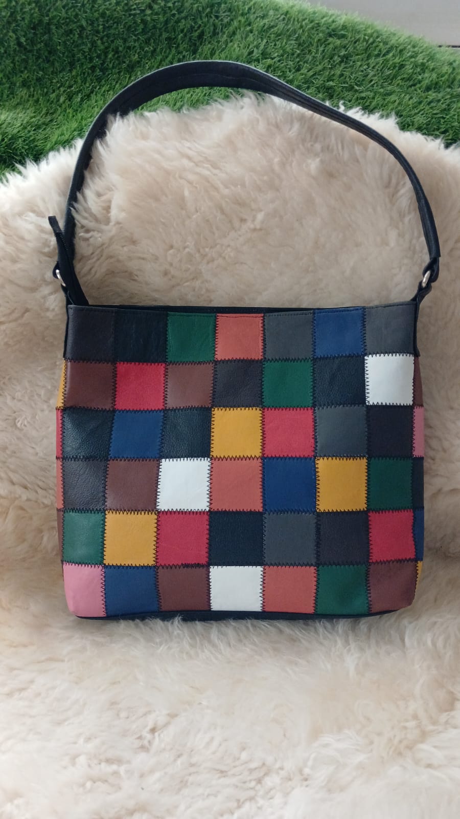 One piece left | Multicolor Patchwork Leather Shoulder Bag | Handmade Genuine Leather Purse for Women