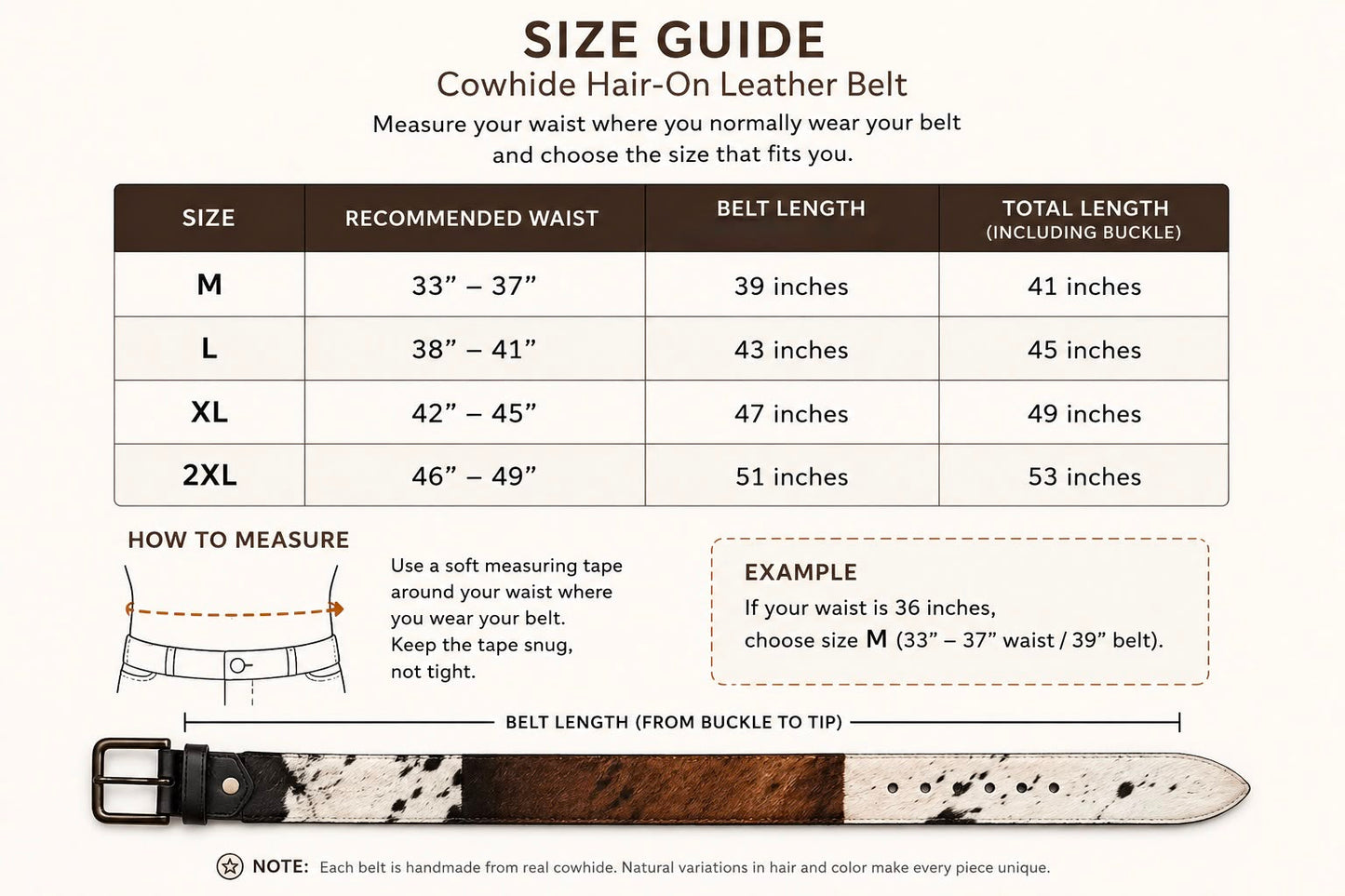 Cowhide Leather Belt Brown White – Western Handmade Genuine Cowhide Belt for Men & Women