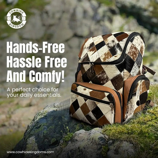 Artisan Cowhide Backpack | Handmade Hair - on Leather Travel Bag — PHOTO OF YOUR EXACT BAG + FREE SHIPPING - Cowhide Kingdom