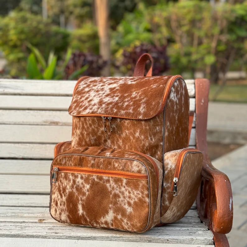 Hair on Cowhide Backpack Bag | Cowhide Leather Backpack Bag for Travel | Gym Bag | Free Shipping Cowhide Kingdom