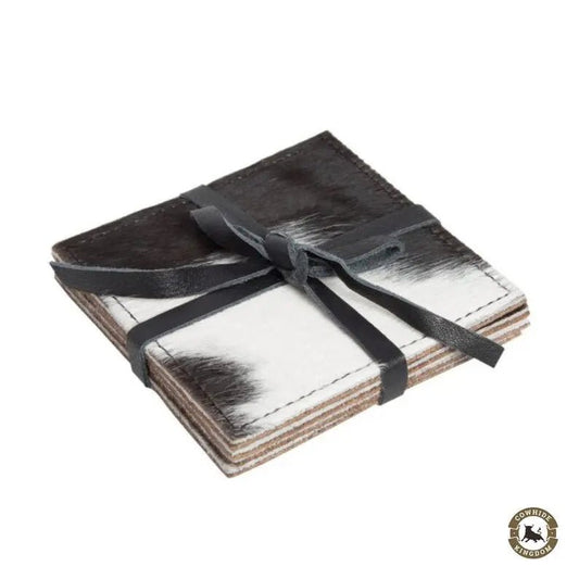 Real Cowhide Coaster Set – Authentic Cow Skin Table Protectors for Farmhouse Living | Authentic Cowhide Round Coasters – Handmade Natural Cow Skin Coaster Set for Home - Cowhide Kingdom