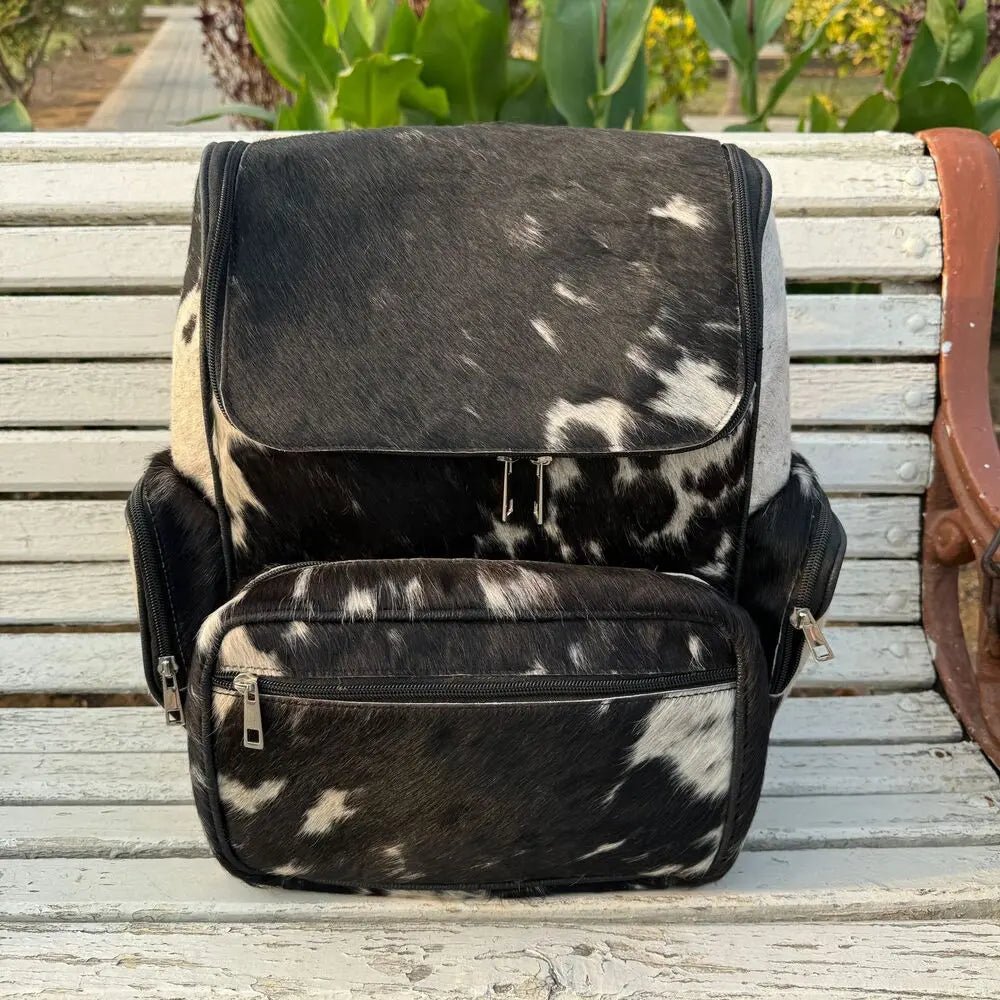 Black & White Genuine Hair-On Cowhide Leather Backpack Bag – Cowhide Kingdom