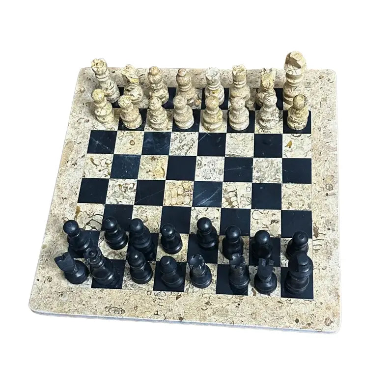 Real Marble Chess Set with Board & Pieces - Cowhide Kingdom