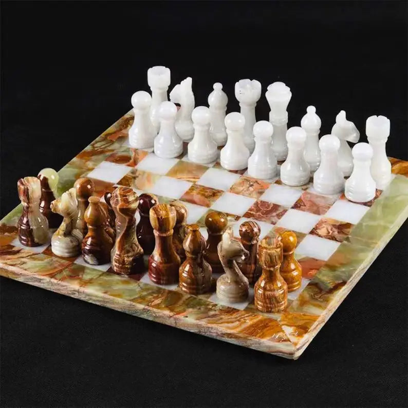 Multi Green Marble Chess Set with Pieces - Cowhide Kingdom