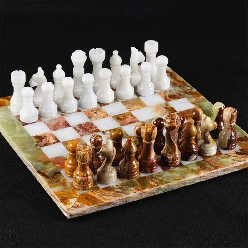 Multi Green Marble Chess Set with Pieces - Cowhide Kingdom