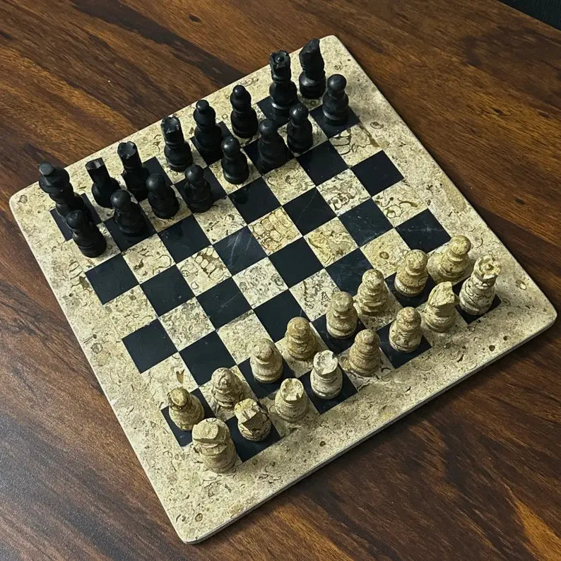 Real Marble Chess Set with Board & Pieces - Cowhide Kingdom