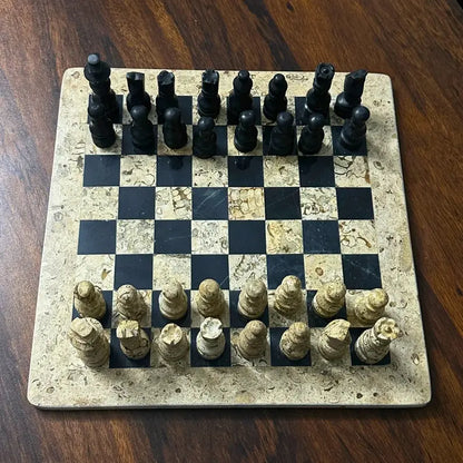 Real Marble Chess Set with Board & Pieces - Cowhide Kingdom