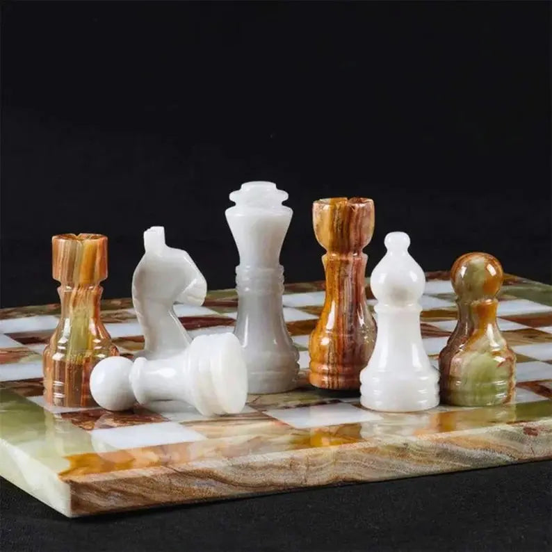 Multi Green Marble Chess Set with Pieces - Cowhide Kingdom