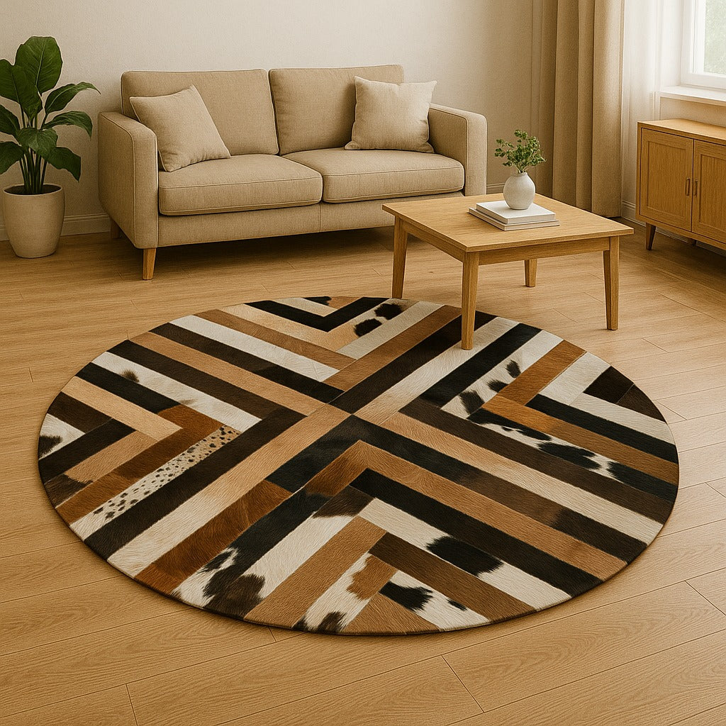 Cowhide Patchwork Round Rug Cowhide Kingdom