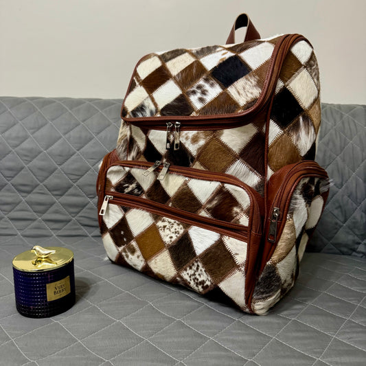 Cowhide Diaper Backpack for Moms – Genuine Hair-On Leather | See your bag before Free Shipping