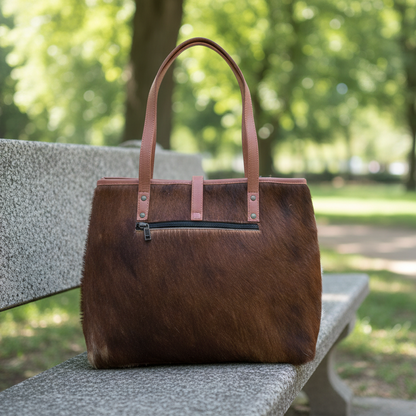Handmade Natural Cowhide Tote Bag Purse – Exact as picture + Free Shipping