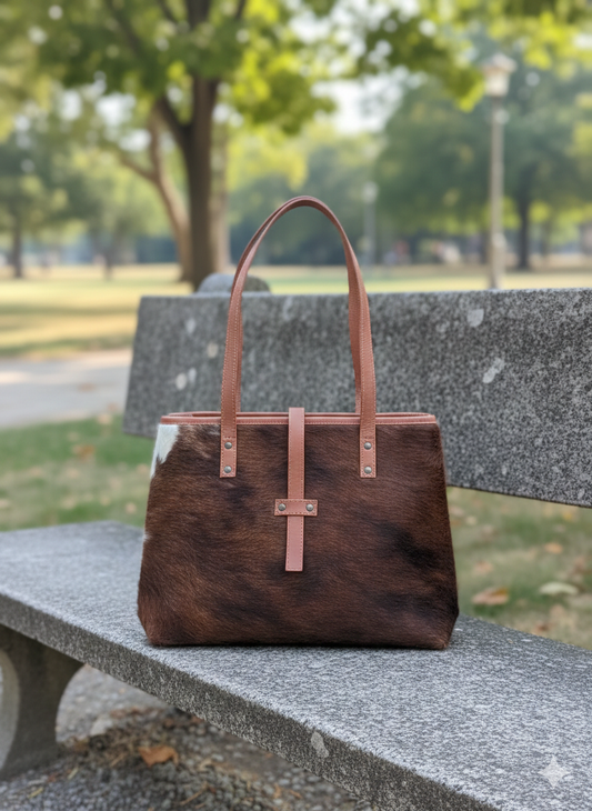 SAME AS PICTURE - Unique Cowhide Tote Bag Purse | 100% Genuine Hair-On Hide | Artisanal Cowhide Tote for Laptop & Everyday Use