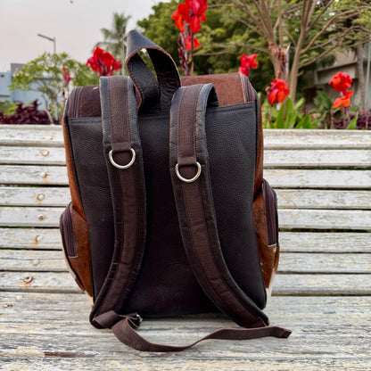 Boho Cowhide Backpack Leather Laptop Back side view
