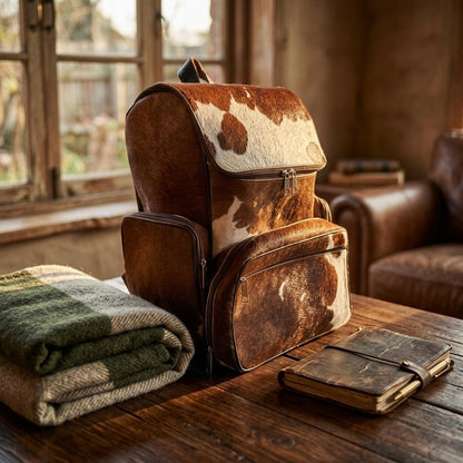Boho Cowhide Backpack Leather Laptop & Daily Bag 