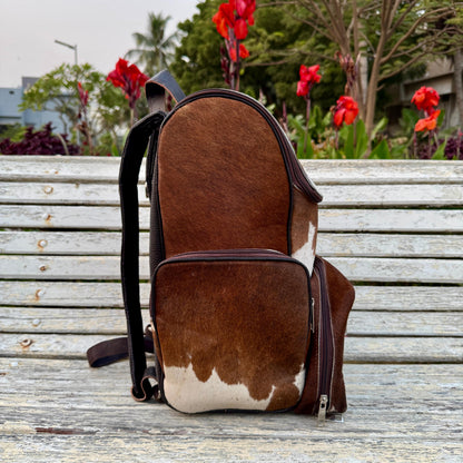 Boho Cowhide Backpack Leather Laptop Left side view