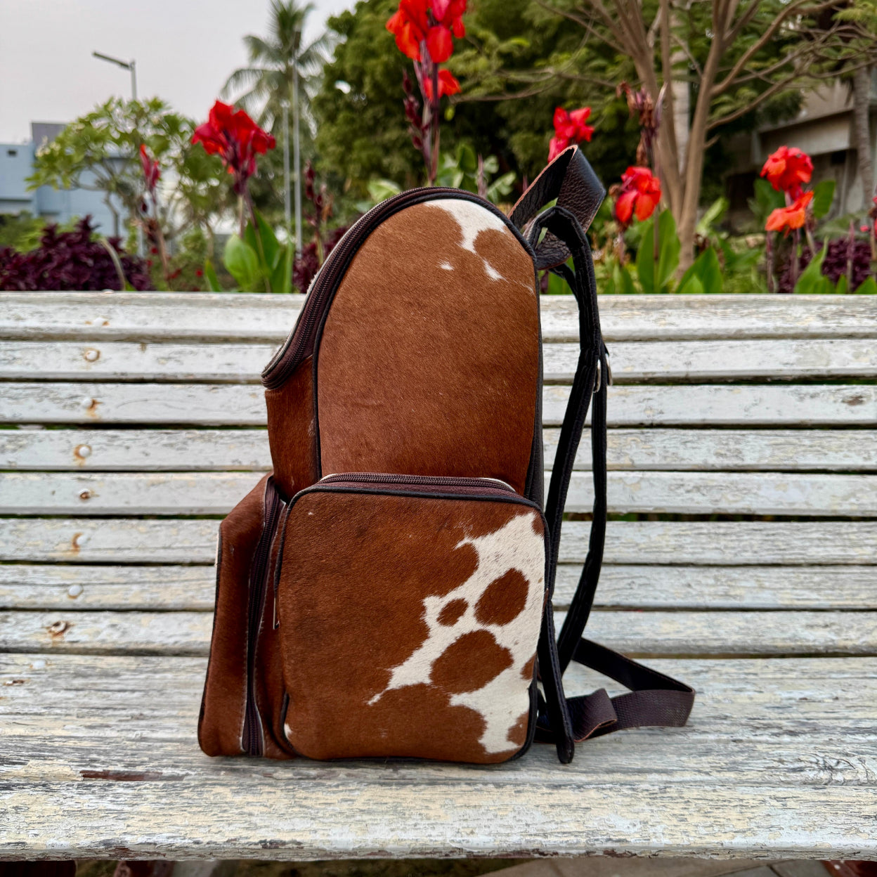 Boho Cowhide Backpack Leather Laptop Right Side View
