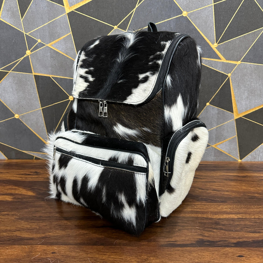 Boho cowhide leather backpack for women – little turn left view