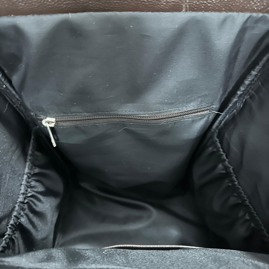 Boho cowhide leather backpack showing inner view