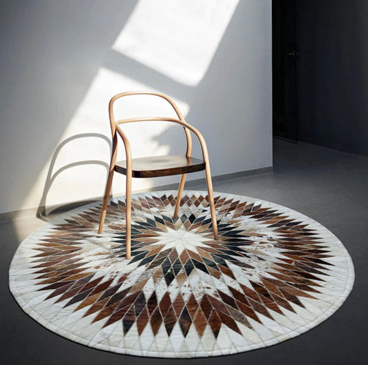 Tricolor Cowhide Patchwork Rug
