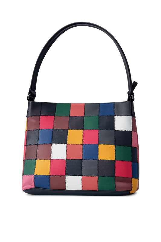 One piece left | Multicolor Patchwork Leather Shoulder Bag | Handmade Genuine Leather Purse for Women