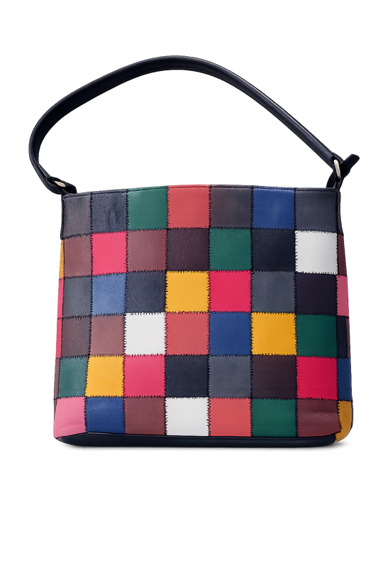 One piece left | Multicolor Patchwork Leather Shoulder Bag | Handmade Genuine Leather Purse for Women