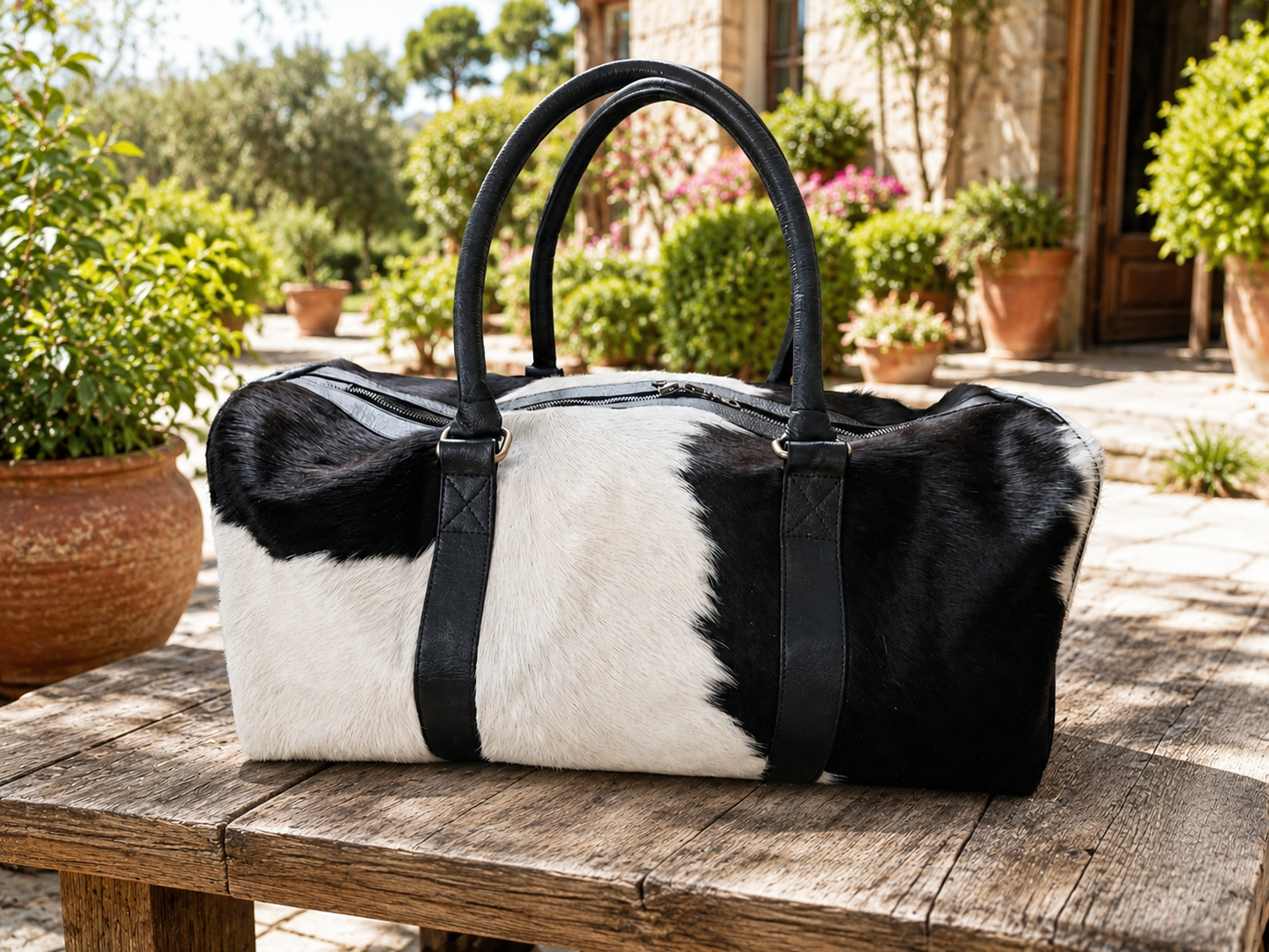Handmade Genuine Cowhide Duffel Bag – Real Leather Weekender Travel for Men & Women | See Your Order Before Free Shipping