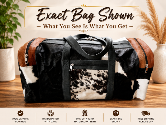 Large Cowhide Duffel Bag – Exact Bag Shown | Handmade Hair-On Hide Travel Bag | Free Shipping
