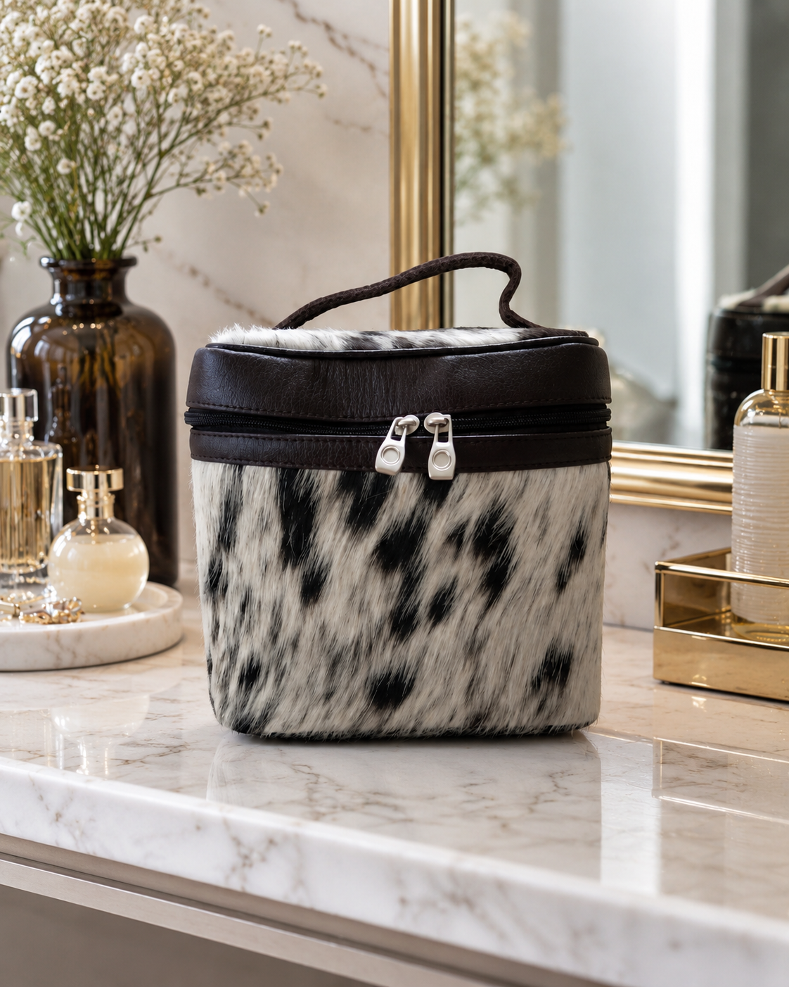 Handmade Cowhide Beauty Box | Genuine Leather Makeup Organizer | See Your Box Before Free Shipping