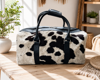 Cowhide Black & White duffle bag | Gym bag | APPROVE YOUR BAG BEFORE FREE SHIPPING