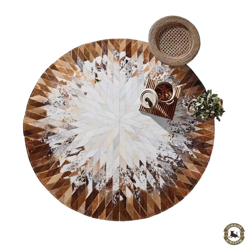 Tricolor Cowhide Patchwork Round Rug - Cowhide Kingdom