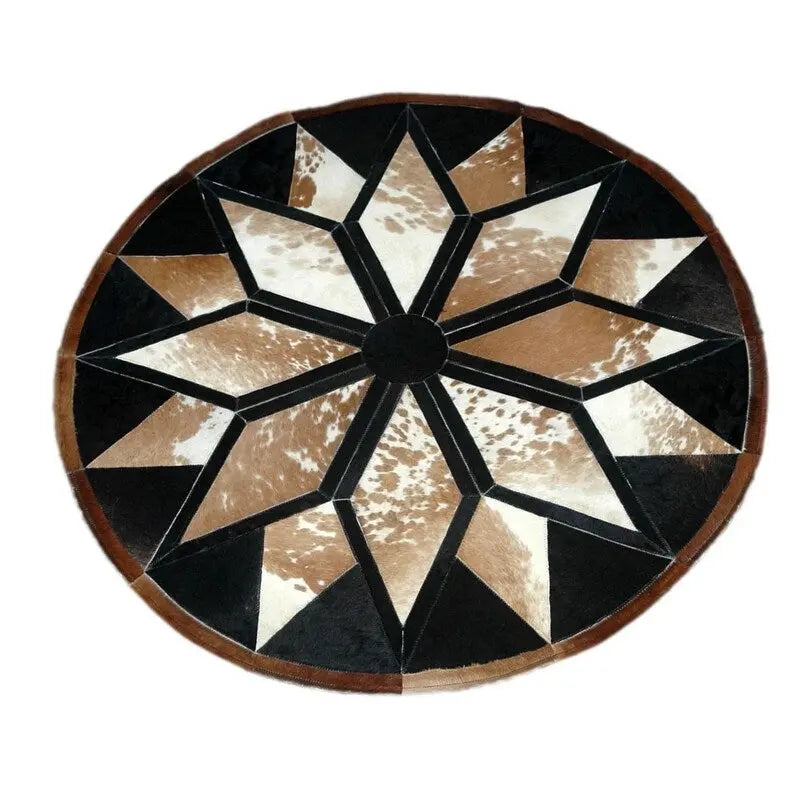 Real Cowhide Rug Patchwork Rug Cowhide Rug Round - Cowhide Kingdom