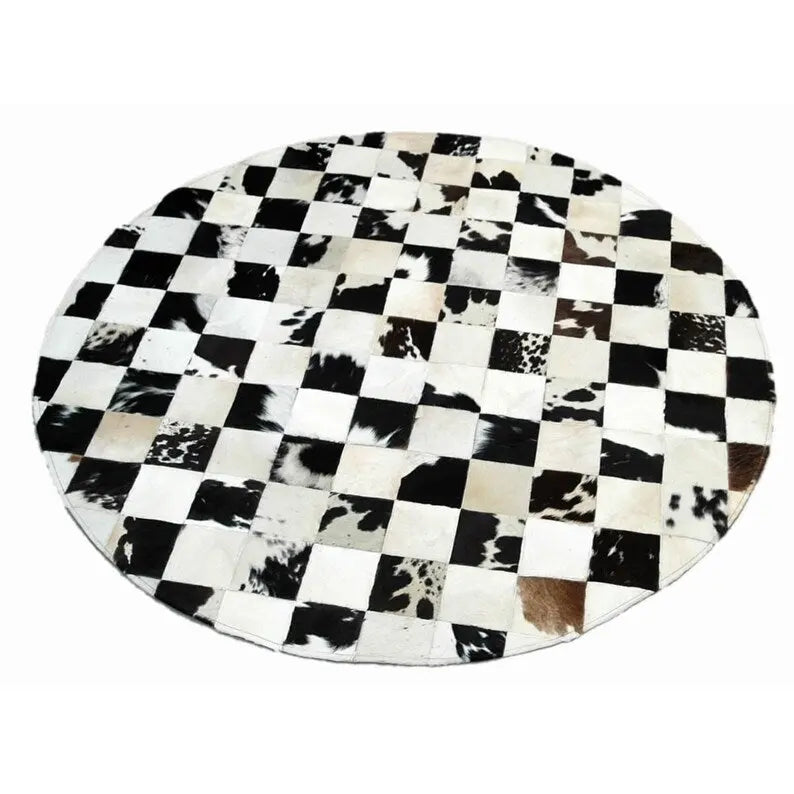 Real Cowhide Rug Patchwork Rug Cowhide Rug Round - Cowhide Kingdom