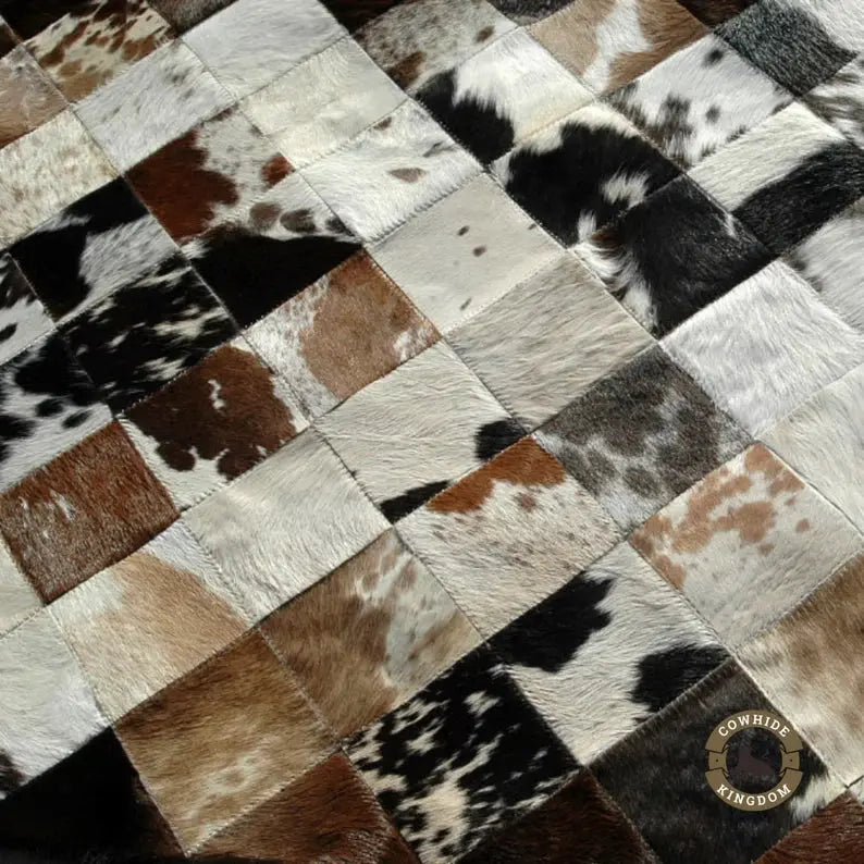 Handmade Natural Cowhide Rug Patchwork Cowhide Rug Hair - Cowhide Kingdom