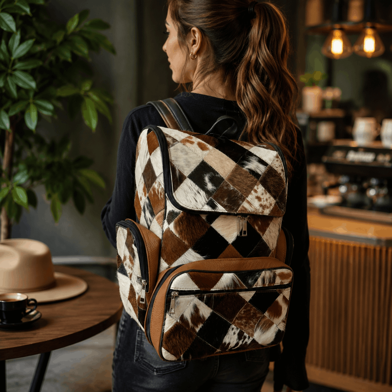 Carry everything in style with our genuine hair-on cowhide diaper backpack. Handmade from premium leather with unique natural patterns. Perfect for moms. Free worldwide shipping.