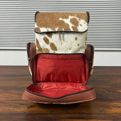 Cowhide backpack front zipper pocket for quick-access essentials