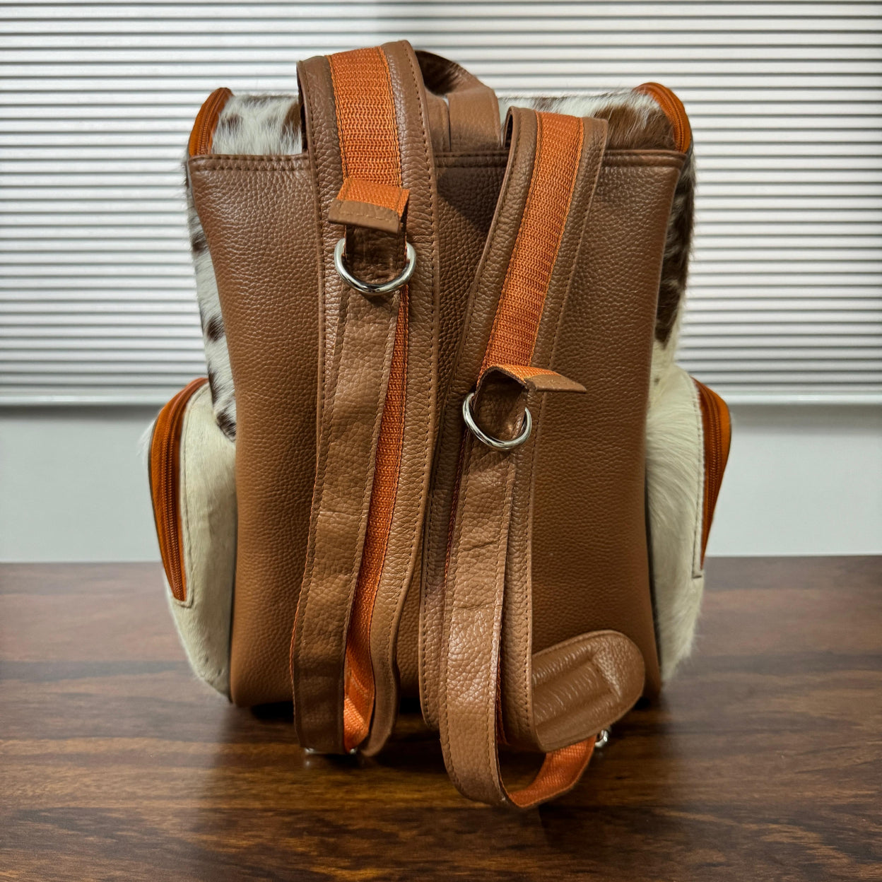 Cowhide diaper backpack Back  view