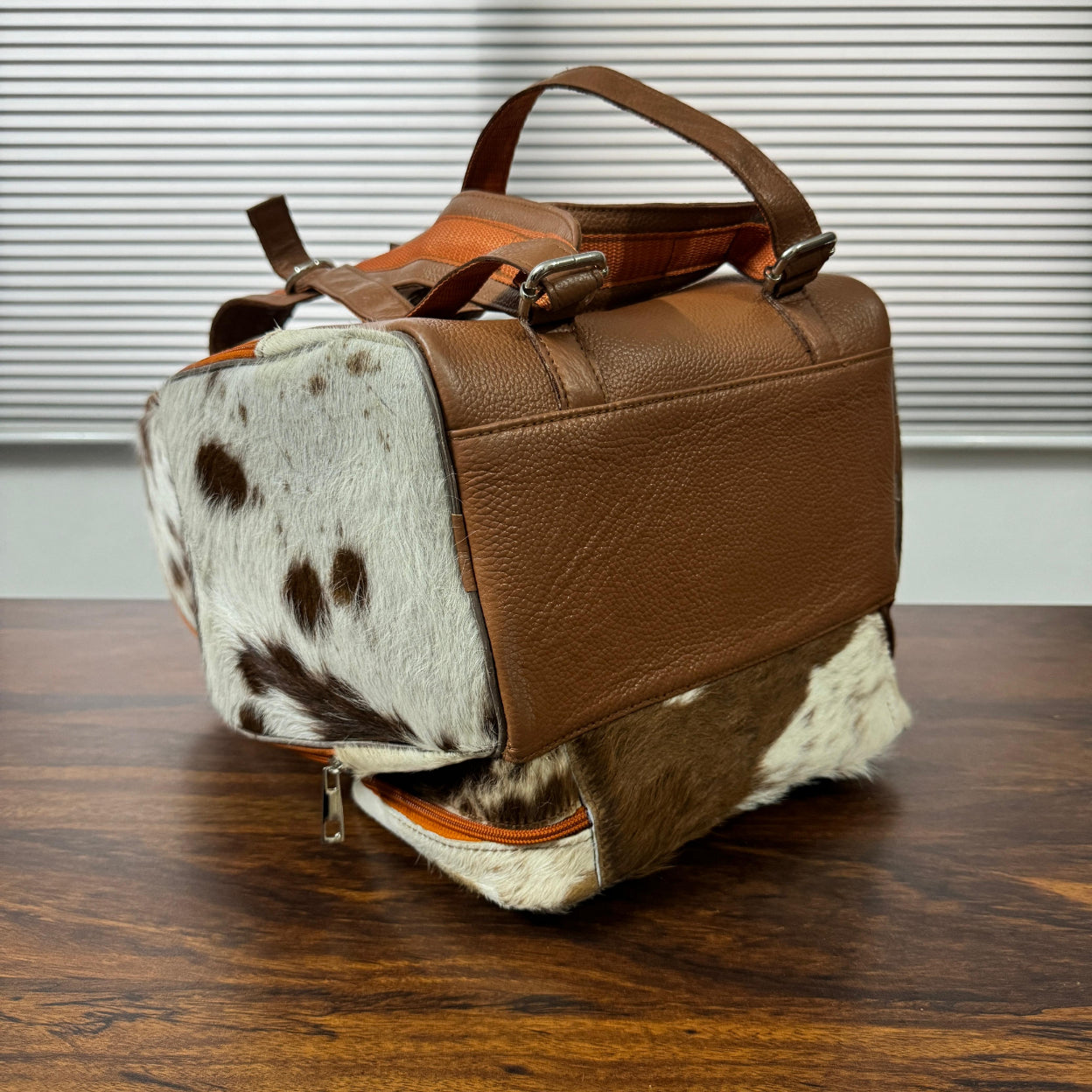 Cowhide diaper backpack Bottom view